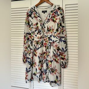 Sam Edelman White Floral Long-Sleeve V-Neck Dress